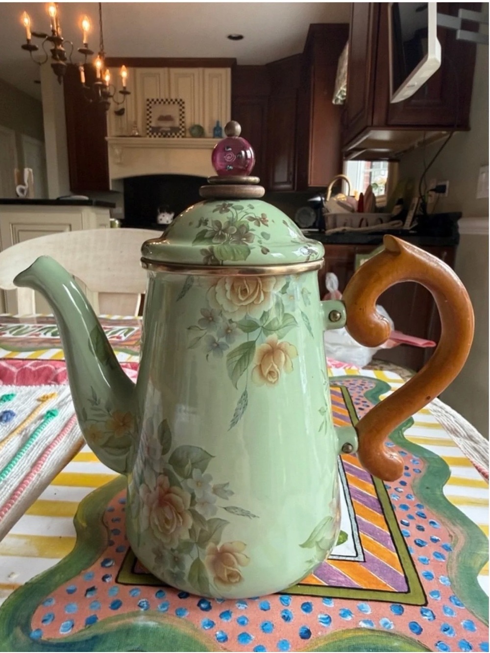 RARE RETIRED MacKenzie-Childs VINTAGE 1983 light green floral tea kettle NEW